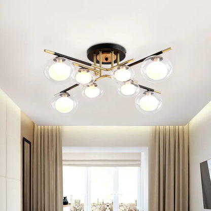 DecorBites™ Contemporary Gold Oval Shade Ceiling Fixture - Dining Room Glass & Metal Semi Flush Mount Light