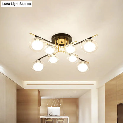 DecorBites™ Contemporary Gold Oval Shade Ceiling Fixture - Dining Room Glass & Metal Semi Flush Mount Light