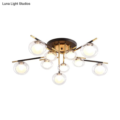 DecorBites™ Contemporary Gold Oval Shade Ceiling Fixture - Dining Room Glass & Metal Semi Flush Mount Light