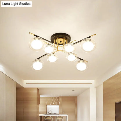DecorBites™ Contemporary Gold Oval Shade Ceiling Fixture - Dining Room Glass & Metal Semi Flush Mount Light