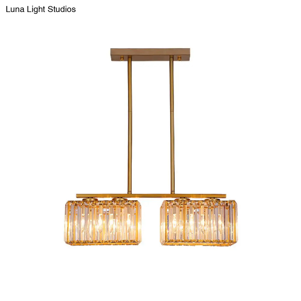 DecorBites™ Contemporary Gold Pendant Lighting for Dining Room - Metal Linear Island Lamp with Clear Cuboid Crystal Shade