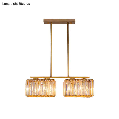 DecorBites™ Contemporary Gold Pendant Lighting for Dining Room - Metal Linear Island Lamp with Clear Cuboid Crystal Shade