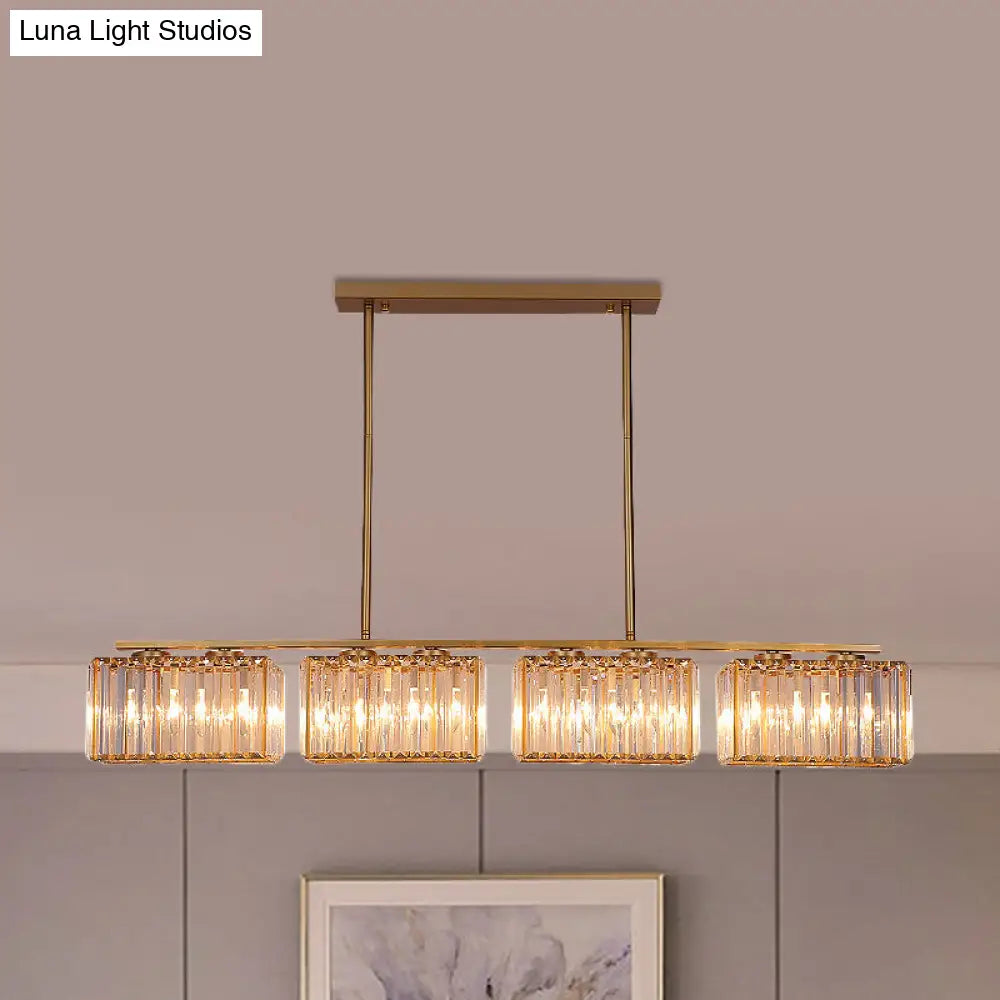 DecorBites™ Contemporary Gold Pendant Lighting for Dining Room - Metal Linear Island Lamp with Clear Cuboid Crystal Shade