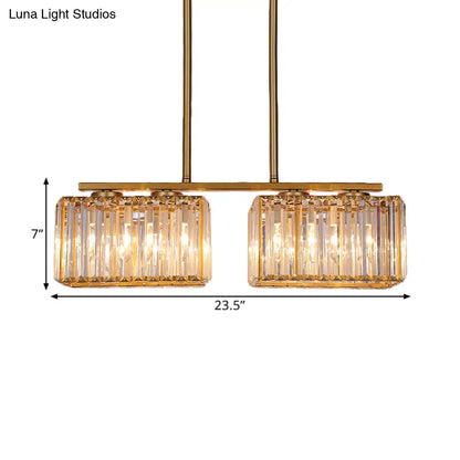 DecorBites™ Contemporary Gold Pendant Lighting for Dining Room - Metal Linear Island Lamp with Clear Cuboid Crystal Shade