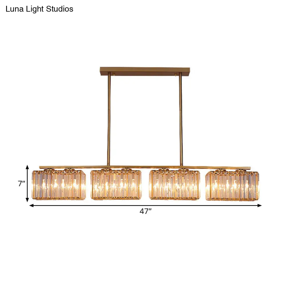 DecorBites™ Contemporary Gold Pendant Lighting for Dining Room - Metal Linear Island Lamp with Clear Cuboid Crystal Shade