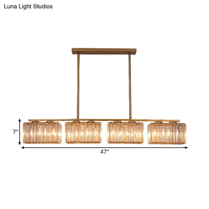DecorBites™ Contemporary Gold Pendant Lighting for Dining Room - Metal Linear Island Lamp with Clear Cuboid Crystal Shade
