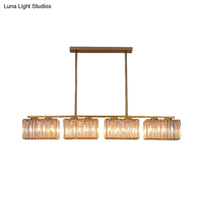 DecorBites™ Contemporary Gold Pendant Lighting for Dining Room - Metal Linear Island Lamp with Clear Cuboid Crystal Shade