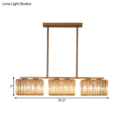 DecorBites™ Contemporary Gold Pendant Lighting for Dining Room - Metal Linear Island Lamp with Clear Cuboid Crystal Shade
