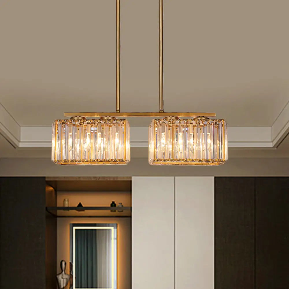 DecorBites™ Contemporary Gold Pendant Lighting for Dining Room - Metal Linear Island Lamp with Clear Cuboid Crystal Shade