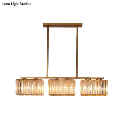 DecorBites™ Contemporary Gold Pendant Lighting for Dining Room - Metal Linear Island Lamp with Clear Cuboid Crystal Shade