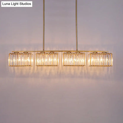DecorBites™ Contemporary Gold Pendant Lighting for Dining Room - Metal Linear Island Lamp with Clear Cuboid Crystal Shade