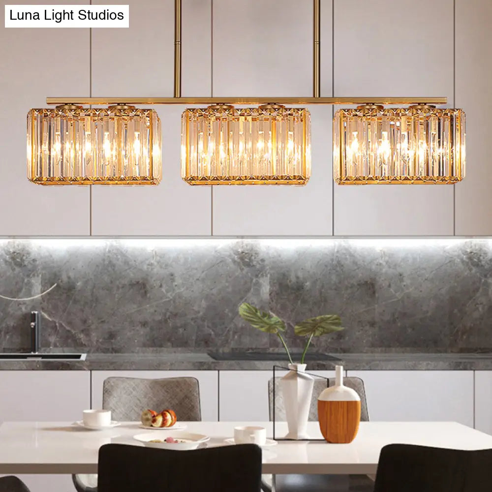 DecorBites™ Contemporary Gold Pendant Lighting for Dining Room - Metal Linear Island Lamp with Clear Cuboid Crystal Shade