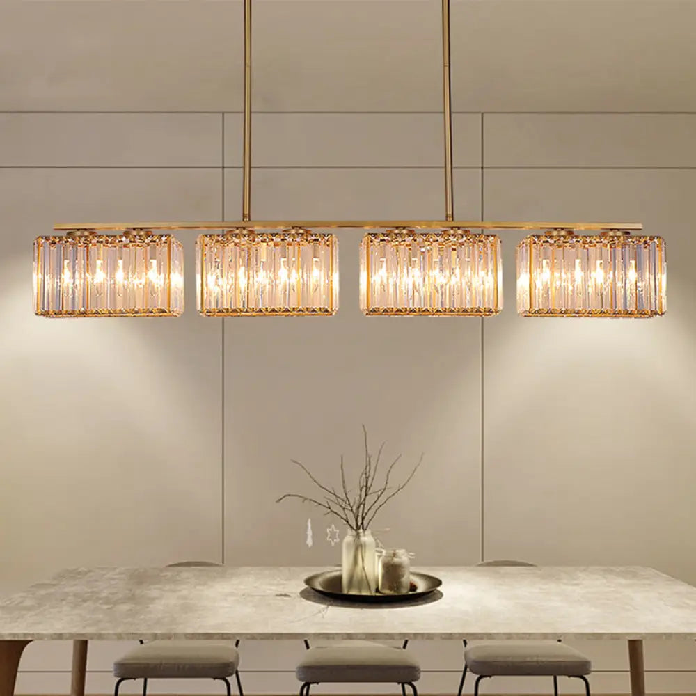 DecorBites™ Contemporary Gold Pendant Lighting for Dining Room - Metal Linear Island Lamp with Clear Cuboid Crystal Shade