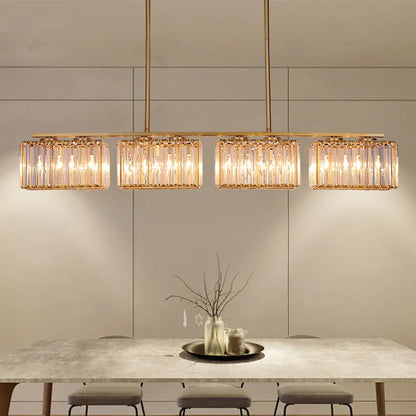 DecorBites™ Contemporary Gold Pendant Lighting for Dining Room - Metal Linear Island Lamp with Clear Cuboid Crystal Shade