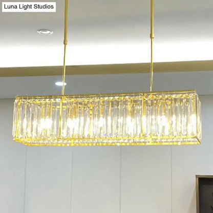 Contemporary gold rectangular island pendant light dining room crystal