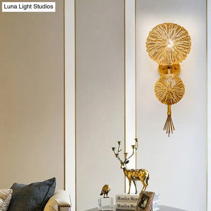Contemporary gold sunburst tassel wall light living room e14 bulb