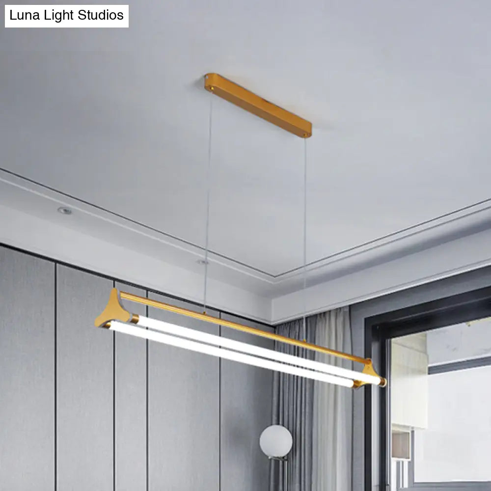 DecorBites™ Contemporary Gold Tube Chandelier: LED Pendant Lamp for Living Room (25"/40.5"/32.5" Width) – Warm/White Light