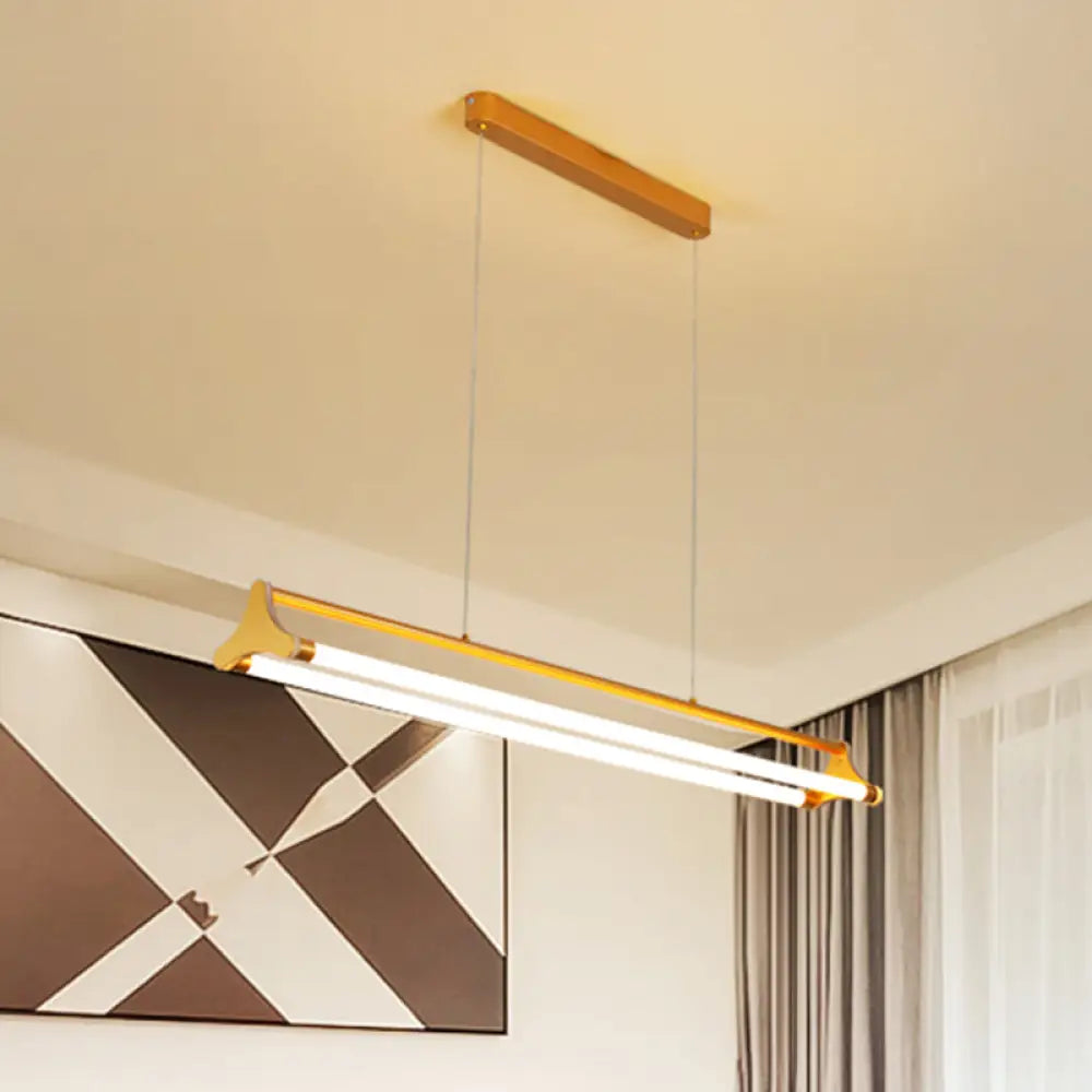DecorBites™ Contemporary Gold Tube Chandelier: LED Pendant Lamp for Living Room (25"/40.5"/32.5" Width) – Warm/White Light