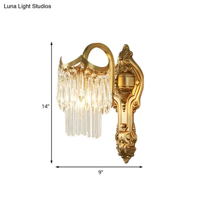 Contemporary gold wall lamp with clear crystal prism for corridor