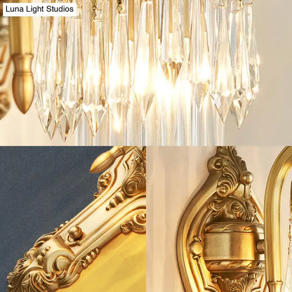Contemporary gold wall lamp with clear crystal prism for corridor