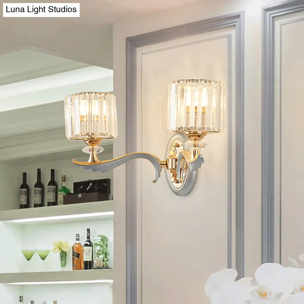 DecorBites™ Contemporary Gold Wall Light with Clear Crystal Shade - Modernist 1/2-Head Cylinder Lamp