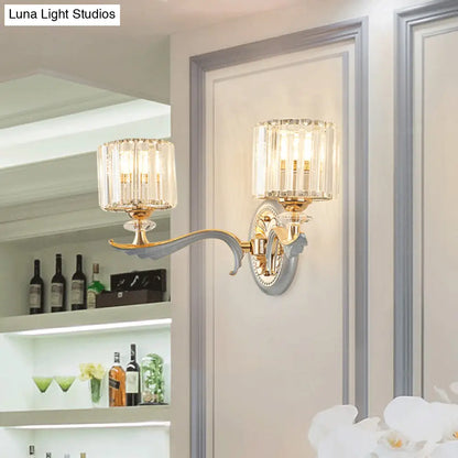 DecorBites™ Contemporary Gold Wall Light with Clear Crystal Shade - Modernist 1/2-Head Cylinder Lamp