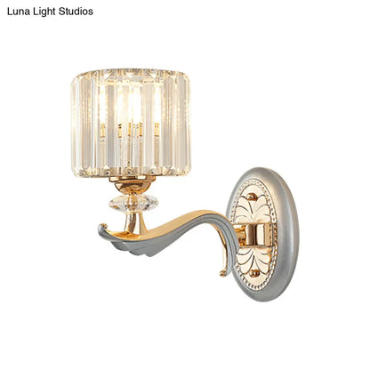 DecorBites™ Contemporary Gold Wall Light with Clear Crystal Shade - Modernist 1/2-Head Cylinder Lamp