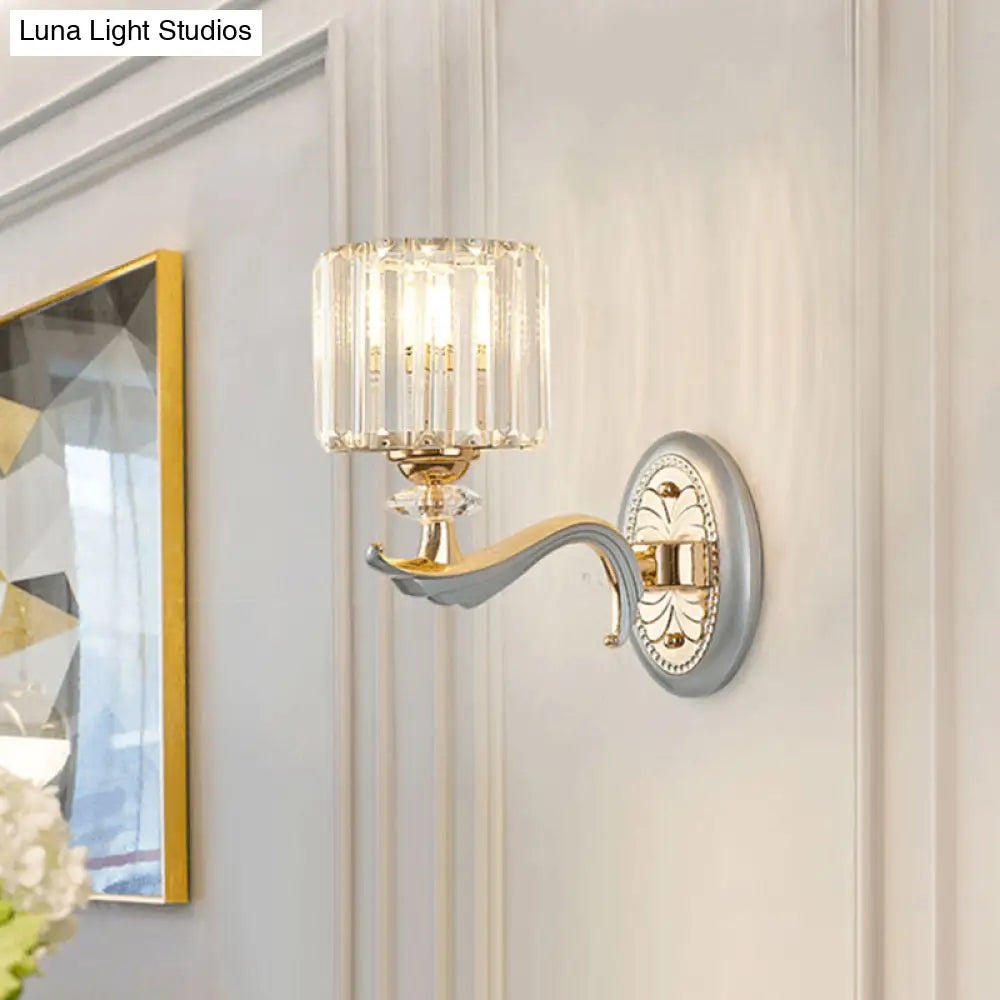 DecorBites™ Contemporary Gold Wall Light with Clear Crystal Shade - Modernist 1/2-Head Cylinder Lamp