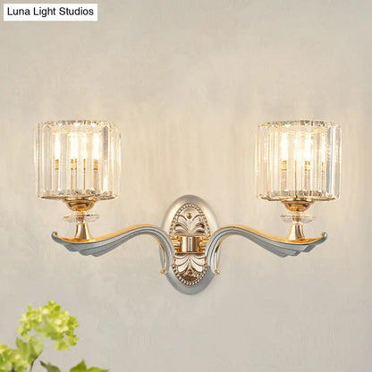 DecorBites™ Contemporary Gold Wall Light with Clear Crystal Shade - Modernist 1/2-Head Cylinder Lamp