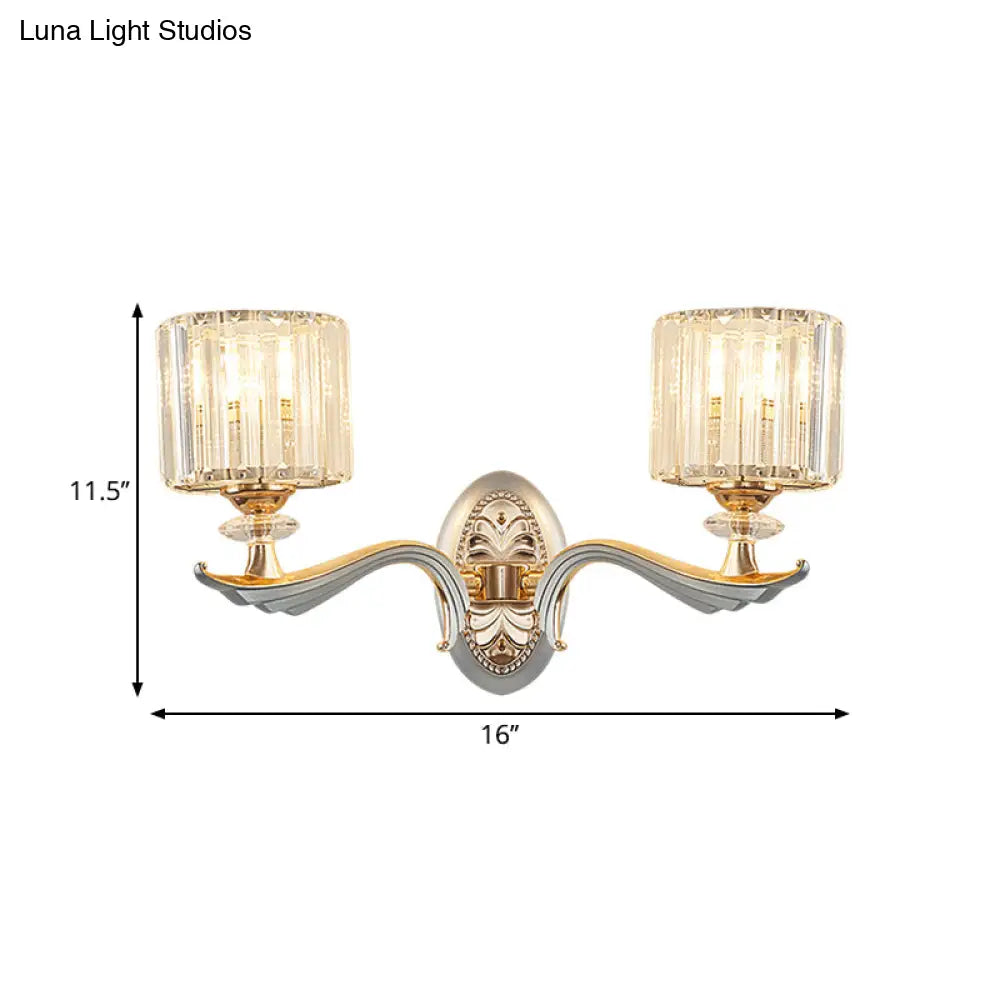DecorBites™ Contemporary Gold Wall Light with Clear Crystal Shade - Modernist 1/2-Head Cylinder Lamp