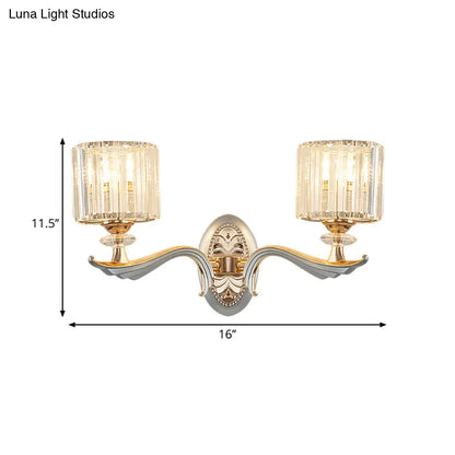 DecorBites™ Contemporary Gold Wall Light with Clear Crystal Shade - Modernist 1/2-Head Cylinder Lamp