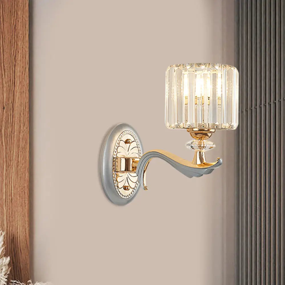DecorBites™ Contemporary Gold Wall Light with Clear Crystal Shade - Modernist 1/2-Head Cylinder Lamp