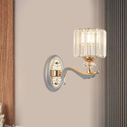 DecorBites™ Contemporary Gold Wall Light with Clear Crystal Shade - Modernist 1/2-Head Cylinder Lamp