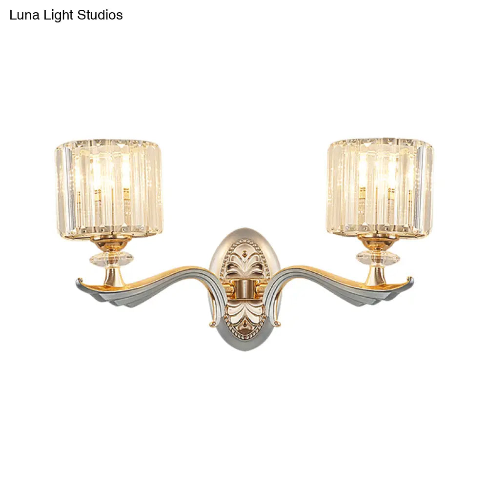 DecorBites™ Contemporary Gold Wall Light with Clear Crystal Shade - Modernist 1/2-Head Cylinder Lamp