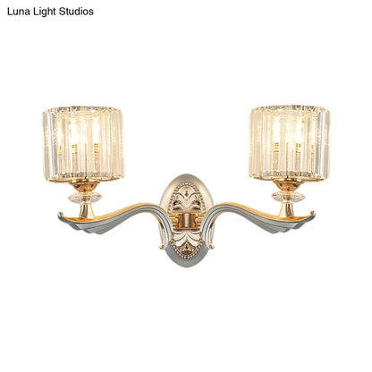 DecorBites™ Contemporary Gold Wall Light with Clear Crystal Shade - Modernist 1/2-Head Cylinder Lamp