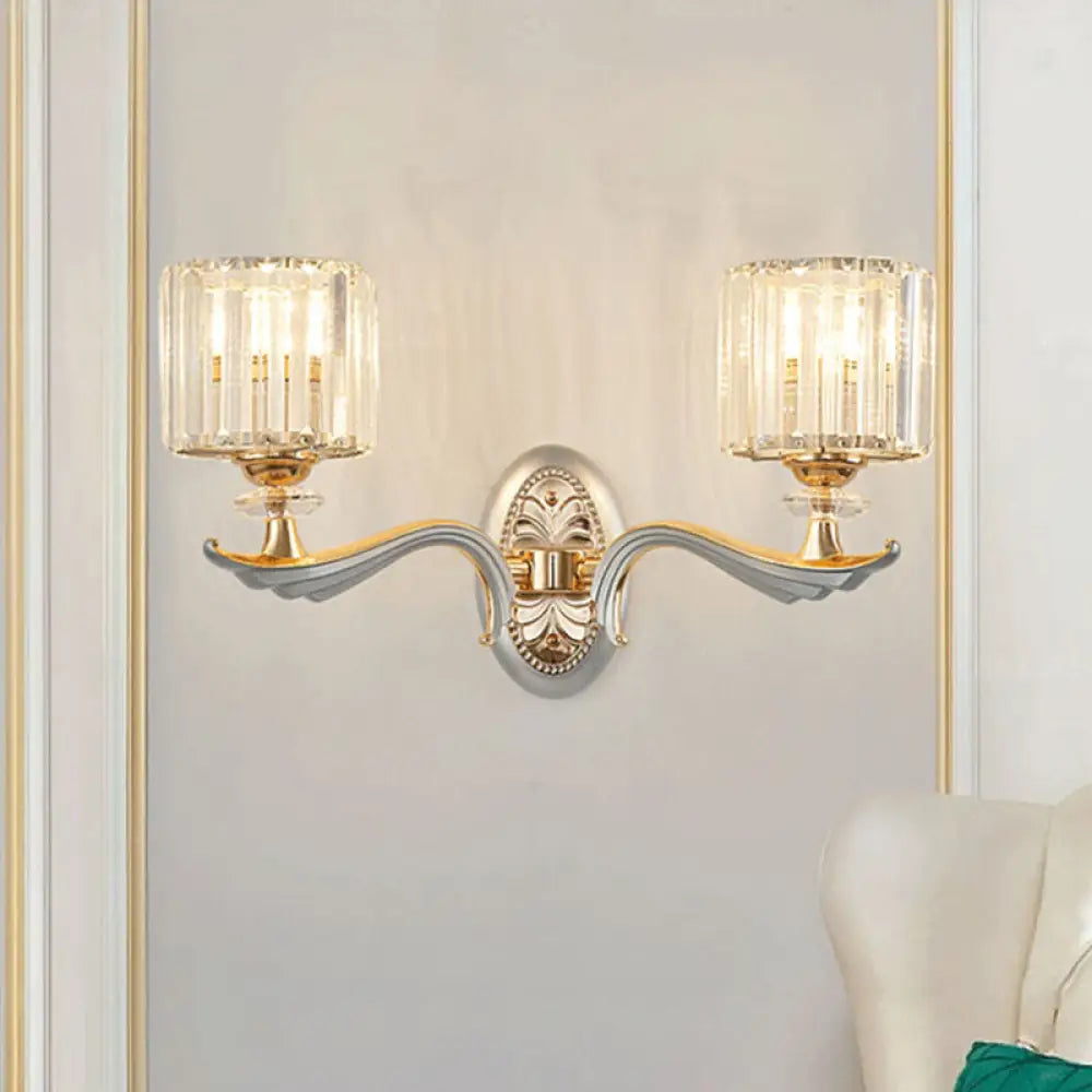 DecorBites™ Contemporary Gold Wall Light with Clear Crystal Shade - Modernist 1/2-Head Cylinder Lamp