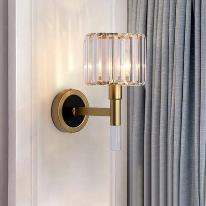 DecorBites™ Contemporary Gold Wall Mount Sconce with Clear K9 Crystal - Column Living Room Light