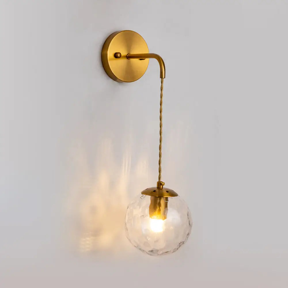 DecorBites™ Contemporary Gold Wall Mounted Lamp with Clear Dimpled Blown Glass - Round Sconce