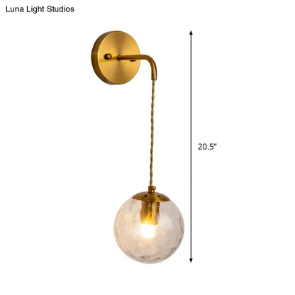 DecorBites™ Contemporary Gold Wall Mounted Lamp with Clear Dimpled Blown Glass - Round Sconce