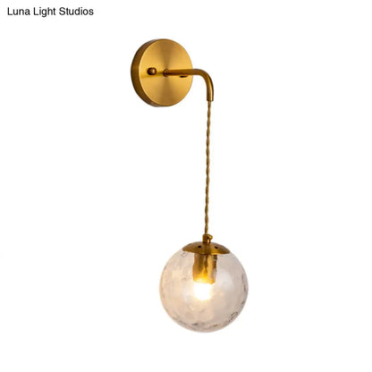 DecorBites™ Contemporary Gold Wall Mounted Lamp with Clear Dimpled Blown Glass - Round Sconce