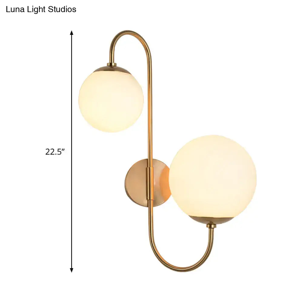 Contemporary gold wall sconce bedroom light with opal glass shade