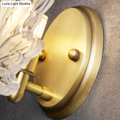 DecorBites™ Contemporary Gold Wall Sconce: Maple Leaf Bedroom Wall Light with Clear Crystal, 1 Head Fixture