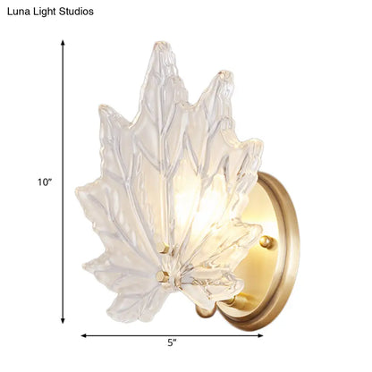 DecorBites™ Contemporary Gold Wall Sconce: Maple Leaf Bedroom Wall Light with Clear Crystal, 1 Head Fixture