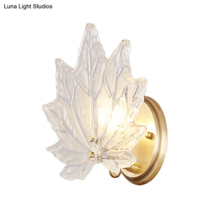 DecorBites™ Contemporary Gold Wall Sconce: Maple Leaf Bedroom Wall Light with Clear Crystal, 1 Head Fixture