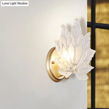 DecorBites™ Contemporary Gold Wall Sconce: Maple Leaf Bedroom Wall Light with Clear Crystal, 1 Head Fixture