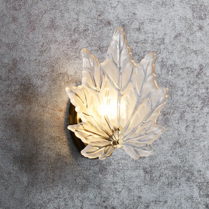 DecorBites™ Contemporary Gold Wall Sconce: Maple Leaf Bedroom Wall Light with Clear Crystal, 1 Head Fixture