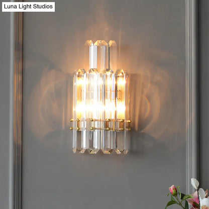 DecorBites™ Contemporary Gold Wall Sconce with 2 Tiers Clear Crystal Prisms - Perfect for Restaurants