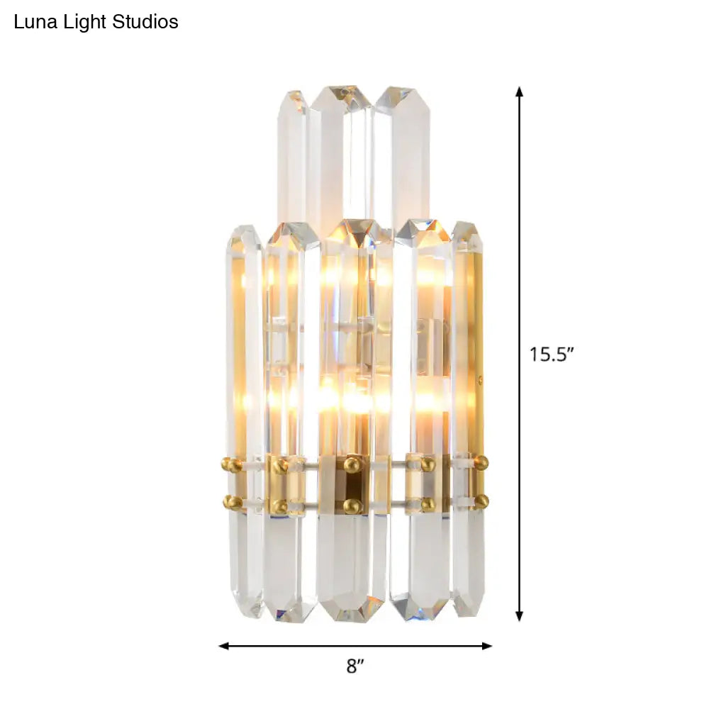 DecorBites™ Contemporary Gold Wall Sconce with 2 Tiers Clear Crystal Prisms - Perfect for Restaurants