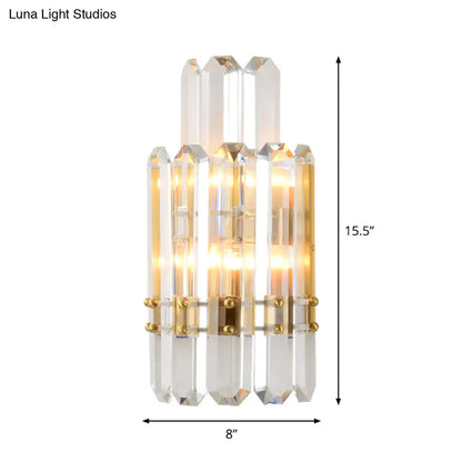 DecorBites™ Contemporary Gold Wall Sconce with 2 Tiers Clear Crystal Prisms - Perfect for Restaurants