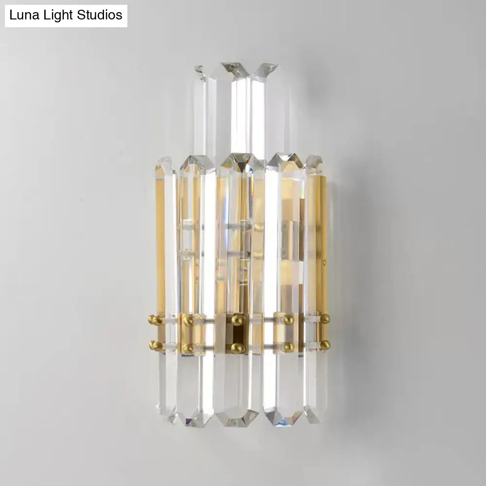 DecorBites™ Contemporary Gold Wall Sconce with 2 Tiers Clear Crystal Prisms - Perfect for Restaurants